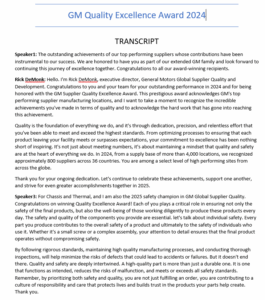 gm supplier awards 2024 transcript