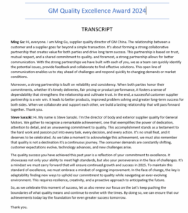 gm supplier awards 2024 transcript